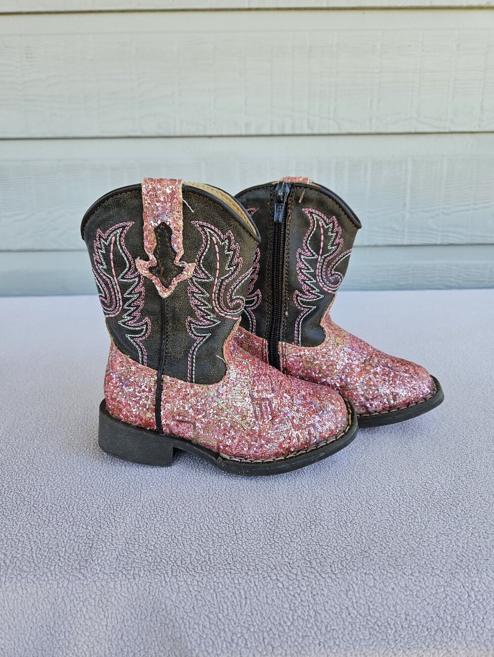 Roper Glitter Aztec Western Cowgirl Boot Toddler SZ 6 Sparkle Brown Pink Square